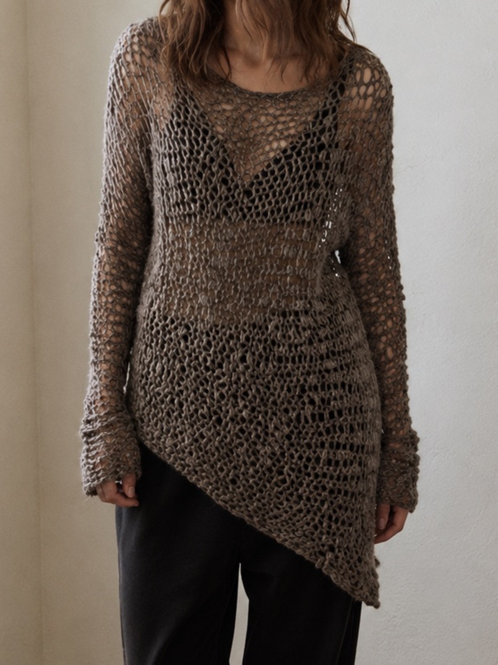 Helmut Lang Alpaca Blend Open Knit Asymmetrical Sweater Small